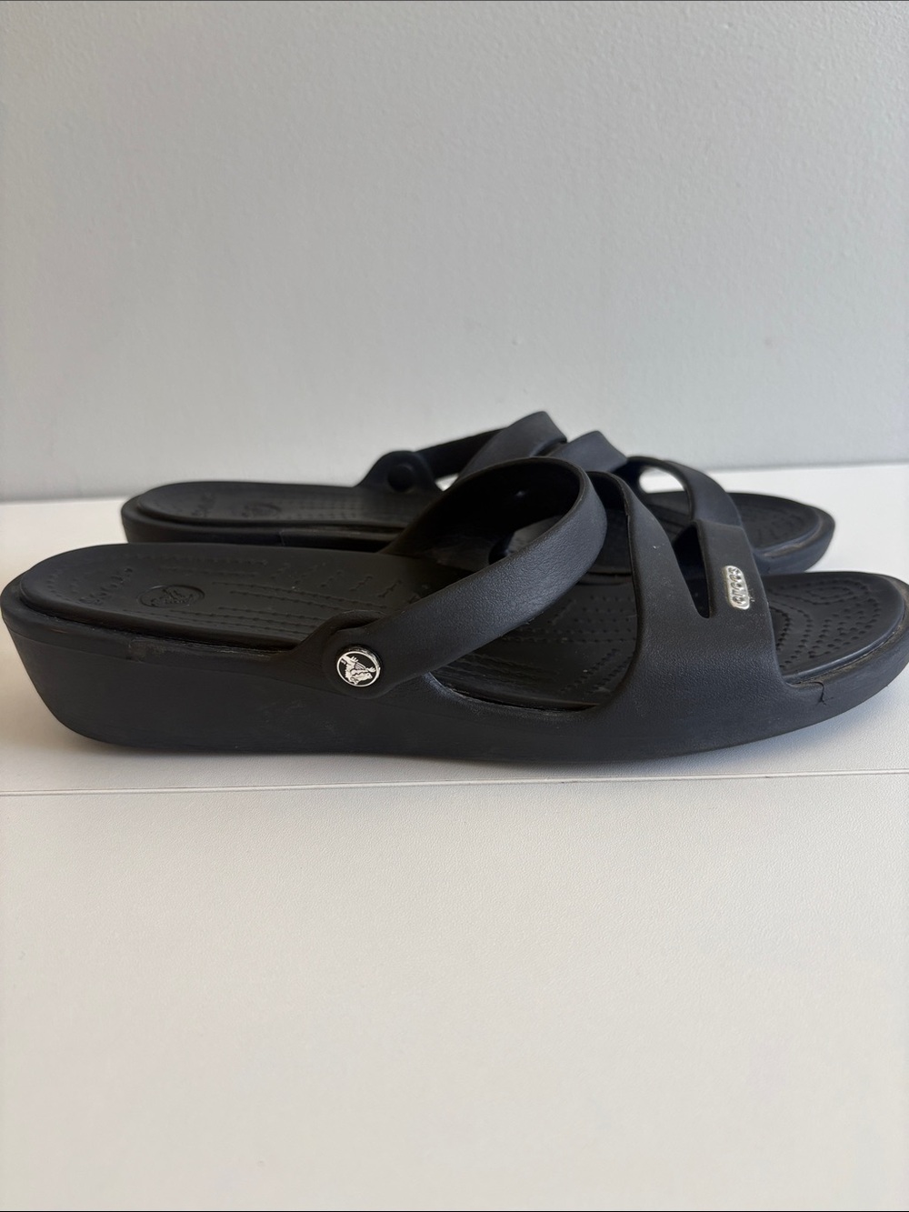 Crocs Black Comfort Wedge Slide Sandals Women’s 9